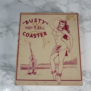 VTG Busty High Ball Coaster Set of 4 Novelty Barware Mid Century Gag Gift Box